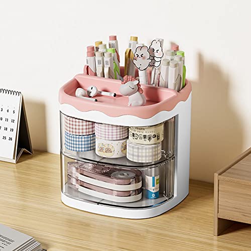 kaileyouxiangongsi Pencil Holders,Pen Organizer, Pencil Holder for Desk, Desk Organizer with Drawer for School, Home, Art Supplies (Pink)
