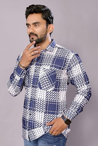 Image of GURIK Men's Cotton Box Checkered Slim Fit Casual Shirt with Chest Pocket, Full Sleeve Shirt for Formal & Casual Wear