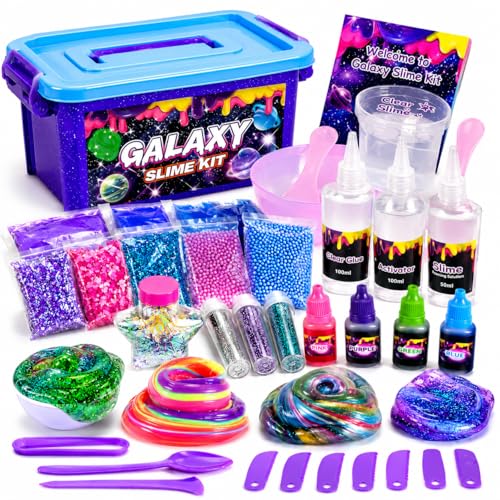 Galaxy Slime combo Kit 31 Pcs Glow in The Dark DIY Slime Making Kit with Fluffy Clay Cloud Foam & Glitter Arts & Crafts Toy for Girls & Boys Birthday Gift Creative Slime Kit Age 6+