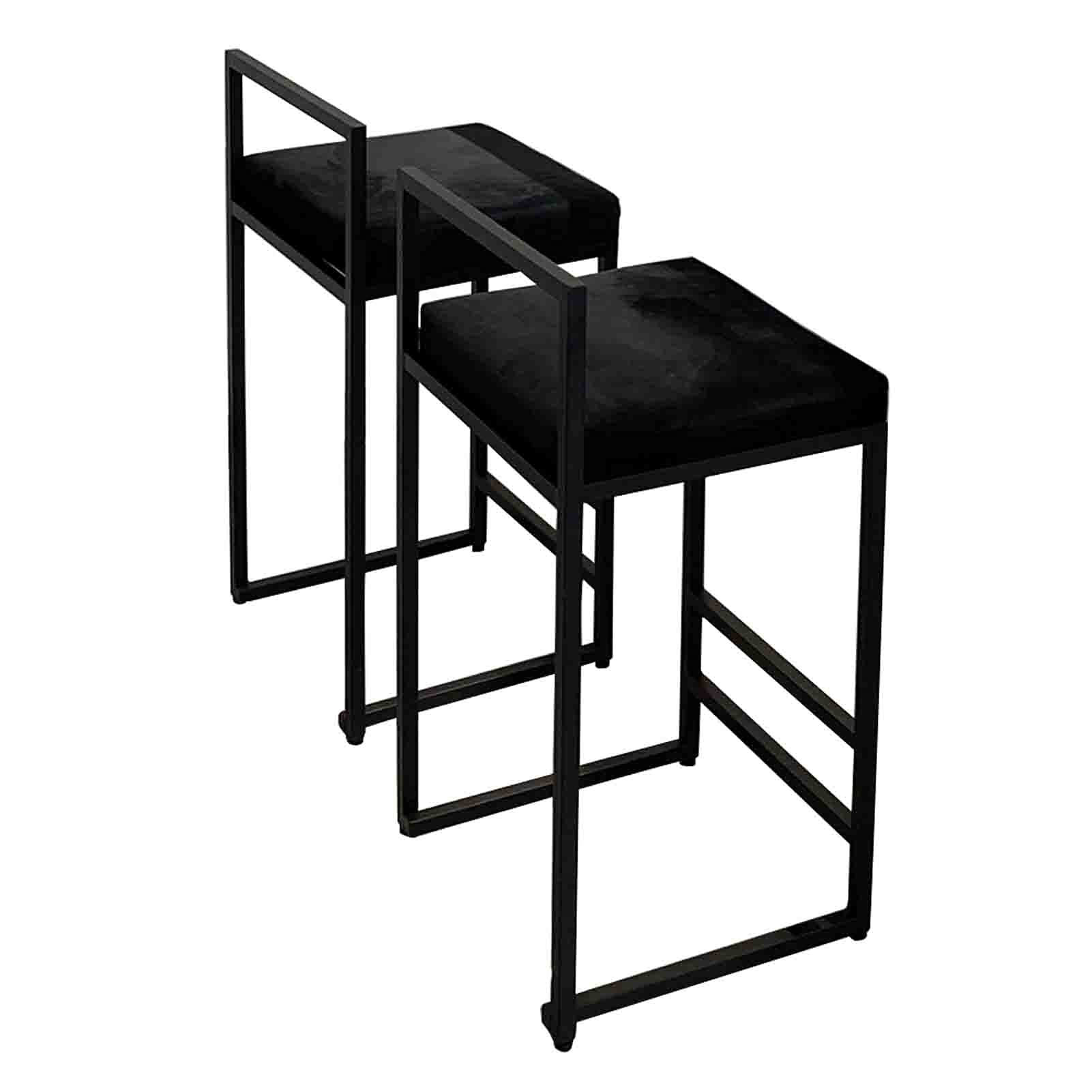 Tabourets de bar en velours noir 65cm avec assise rembourrée et repose-pieds ergonomique