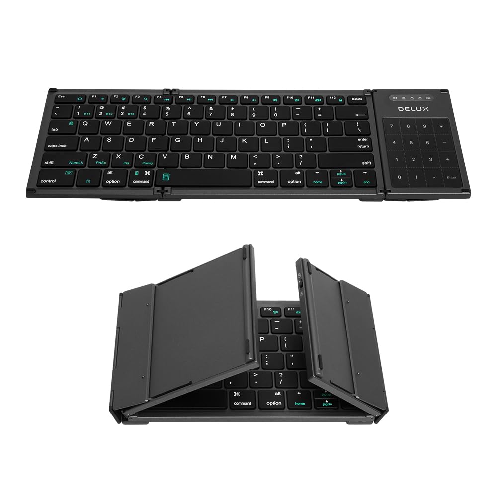DeLUX Full Size Foldable Keyboard 78 Keys, Wireless Bluetooth Folding ...
