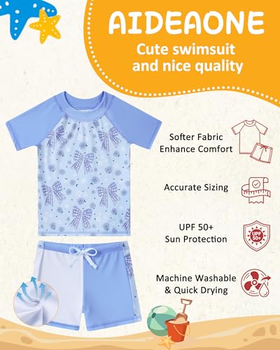 Image of AIDEAONE Girls Rash Guard Swimsuit Short Sleeve Two Piece Bathing Suit Size 3-12T
