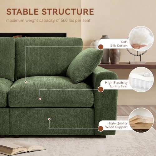 Image of Ihanherry 141 inch Oversized Cloud Sectional Couches for Living Room, Modular Sectional Sofa with Wide Deep Seat, U Shaped Couch with Throw Pillow and Storage Ottoman, Green