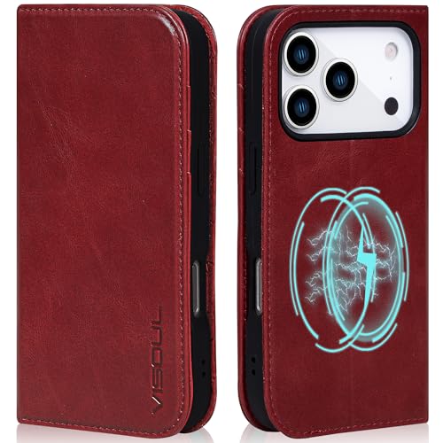VISOUL iPhone 17 Pro 対応 ケース 手帳型 本革 アイフォン17 プロ 手帳型ケース MagSafe対応 スマホケース レザー カード収納 携帯カバー 横置きスタンド機能付き マグネット式 全面保護 柔軟なTPU素材 アイホン17 Pr
