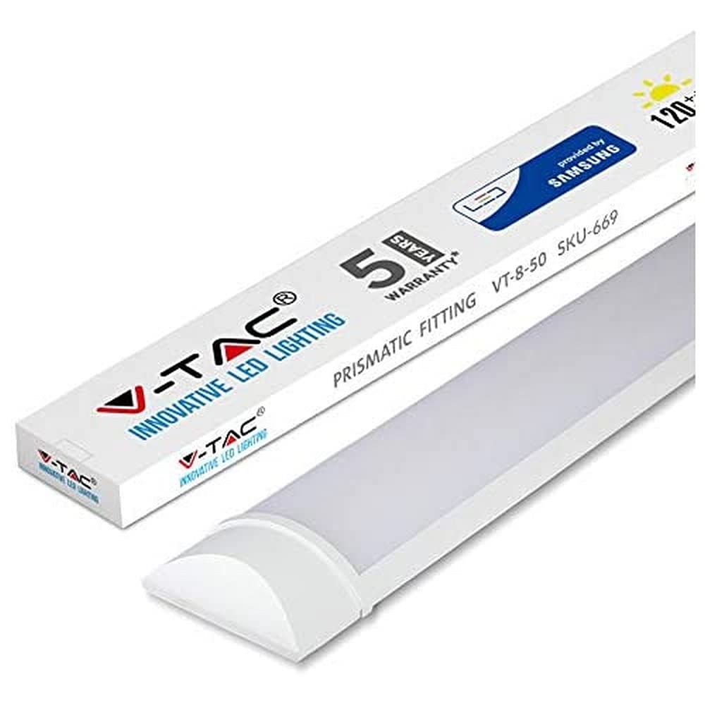 V-TAC LED Batten Light | 50W 5Ft LED Tube Lights 6400K White | Wall and Ceiling Batten Light | Shed Light, Kitchen and Garage Lighting | 5Ft - 150cm Samsung LED Tube Light