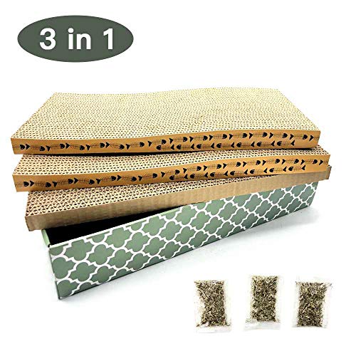 Mecool Cat Scratcher Cardboard Scratching Pads Scratch Lounge Bed With Catnip 3Pcs Reversible Corrugated Cardboard With Scratch Box #TOP3