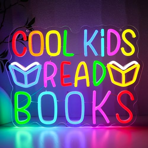 Image of Cool Kids Read Books Neon Sign for Wall Decor, Reading Led Signs for Library, USB Dimmable Neon Lights for Classroom Reading Corner Bedroom Study Room Home Book Club Motivational Wall Art
