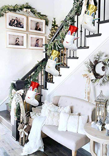 Hongsome Christmas Stockings For Kids Girls 18” Unicorn Plush Faux Fur With Glitter Sequins Decorative Hanging Stockings For Holiday Party Decor Pack Of 2(White&Gold) #TOP5