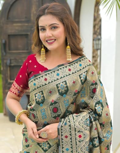 Image of Yashika Women's Banarasi Kanjivaram Silk Woven Saree | Animal Printed Patola Silk Saree for Women