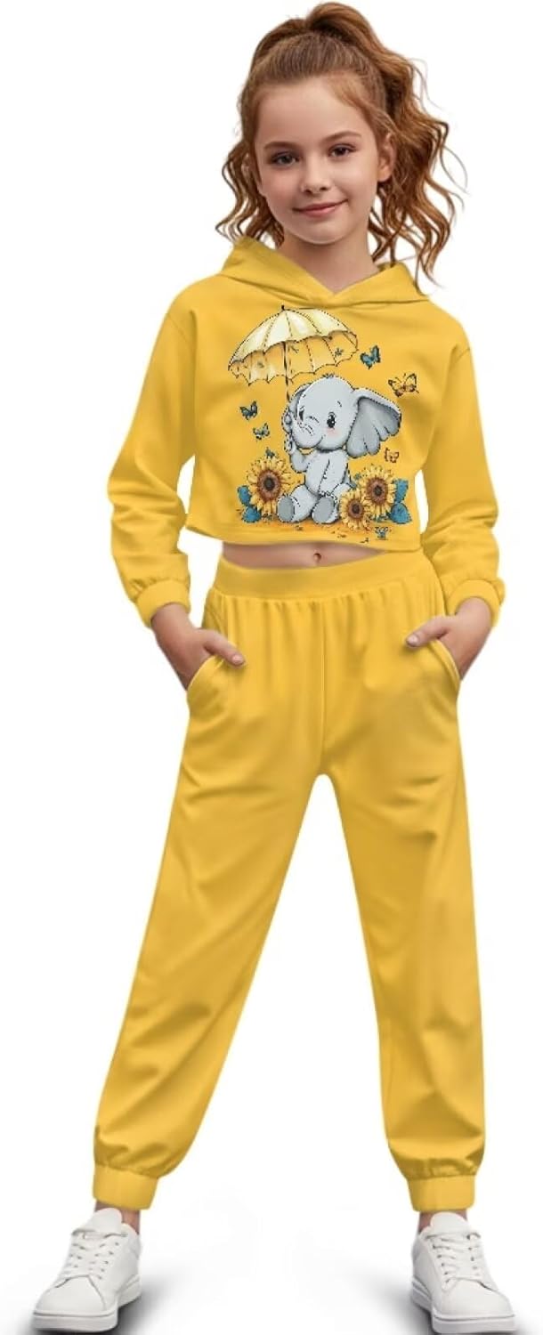 Girls Hoodies and Sweatpants Sets Soft Crop Tops for Kids Sweatshirts for Athletic Daily Wear