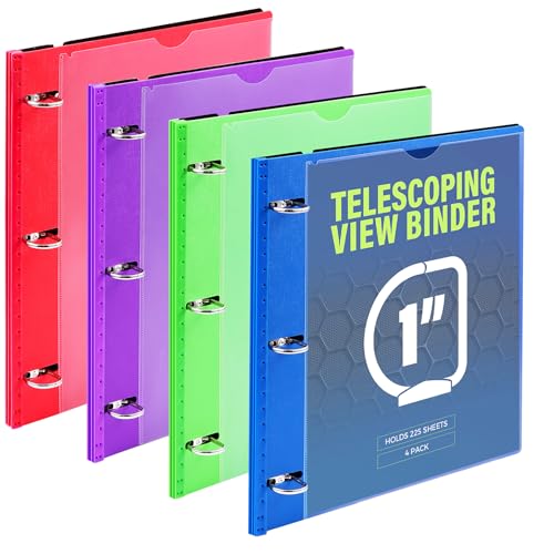 WOT I 1 Inch Telescoping 3 Ring Binder 4 Pack, Expandable...