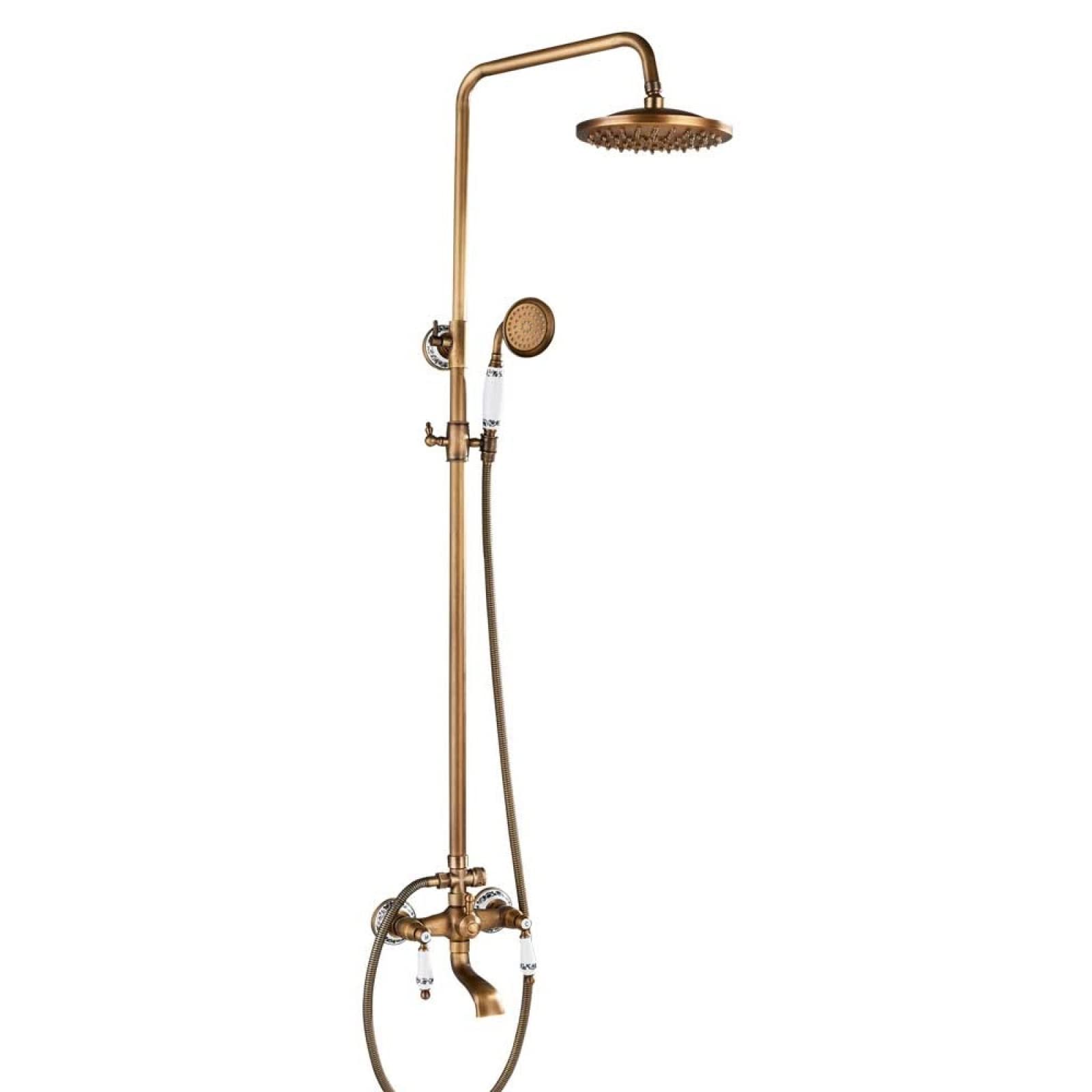 ZQFHSX Shower Faucet Set with Porcelain Knobs and Rotating Spout for Bathroom Installation