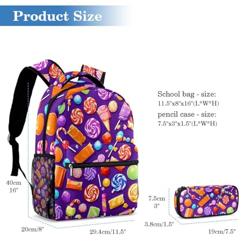 Sac à dos et trousse à crayons violet multicolore pour étudiants - 2