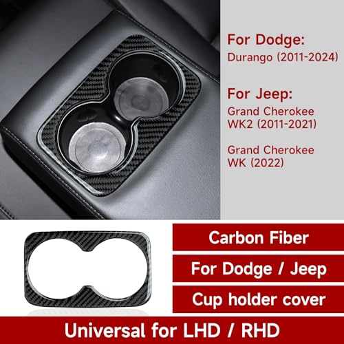 Image of Car Cup Holder Cover Decals for 2011-2024 Dodge Durango / 2011-2021 Jeep Grand Cherokee WK2 Accessories Carbon Fiber Interior Stickers