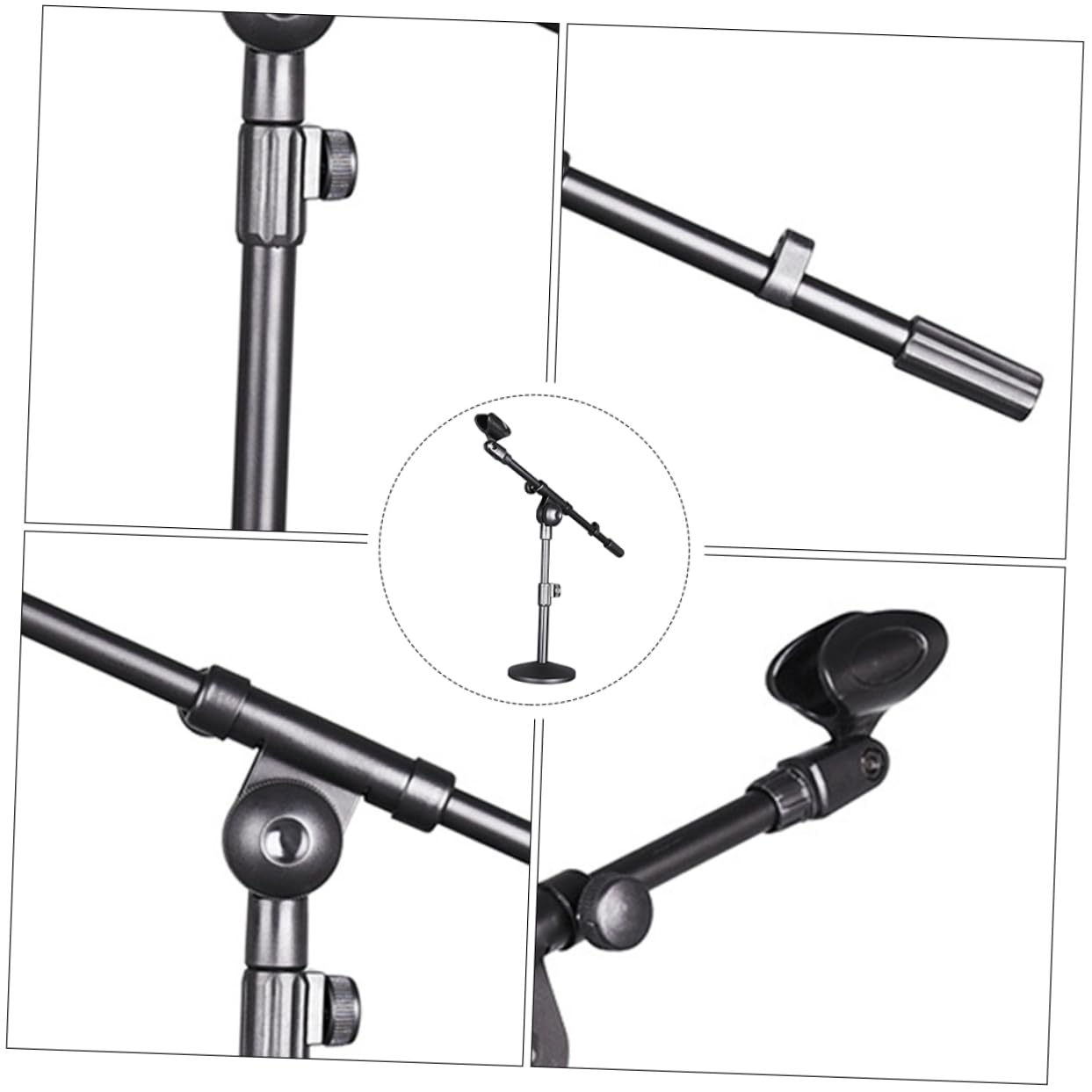 BESTonZON Soporte de Micrófono de Mesa Brazo de Micrófono Articulado, Altura Ajustable, Base Redonda de Hierro, para Casa y Escenario