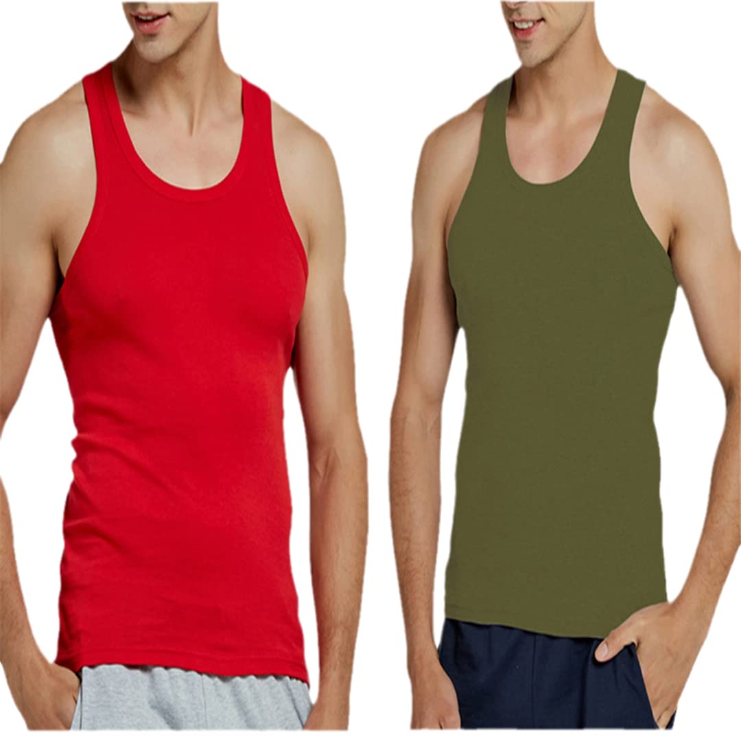 Tank Tops Herren Weste Ärmelloses Top Sport Slim Casual Unterhemd, 1 x Rot, 1 x Aen8, M