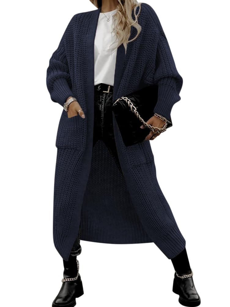 Cardigan Lungo Donna Invernale ORANDESIGNE - Maniche Lunghe, Aperto Davanti, Con Tasche, Colore Unito, Taglie Curvy - 6