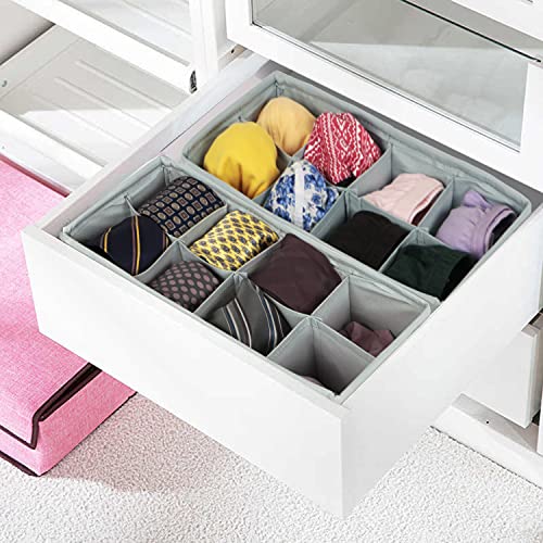 Image of HOKIPO Fabric Undergarment Organizer Storage Box for Drawers Bra Panty Socks Tie Lingerie Organizer for Wardrobe, 8 Grids, Grey,Pack of 2 (IN-334-GRY*2), Clothing