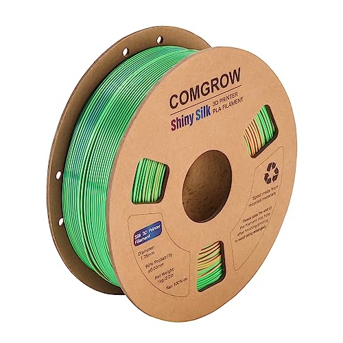 Image of Comgrow Tri-Colors Silk PLA 3D Printer Filament, Rainbow PLA Filament 1.75mm, Dimensional Accuracy + /- 0.02 mm, 1KG Spool, Coextrusion 3D Filament with Shiny Silk Blue-Green-Orange