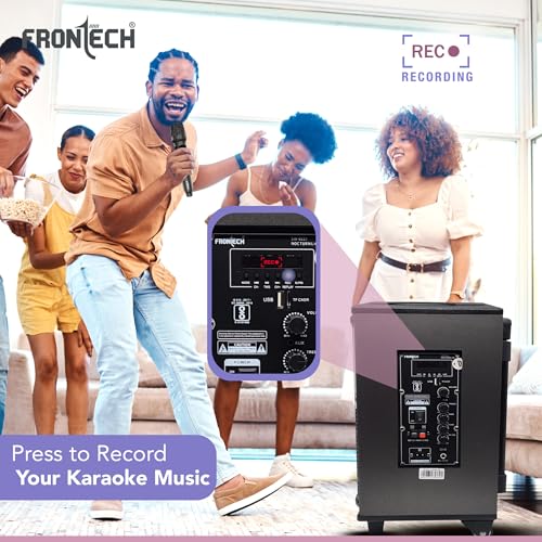 Image of FRONTECH Nocturn Lite Trolley Speaker | 80W Powerful Sound | Wireless Microphones | USB /TF /Bluetooth /FM | Guitar & MIC Input | Rechargeable Battery (SW-0221, Black)