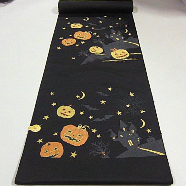 新品　西陣織九寸名古屋帯　ハロウィン　かぼちゃ コウモリ【綿芯仕立付き】黒 Amazon.co.jp: 西陣織九寸名古屋帯 ハロウィン かぼちゃ