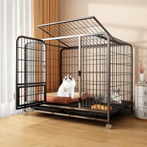 Zewnętrzna obudowa Cat Catio z kółkami, duża, metalowa, dla małych zwierząt domowych, odporna na rdzę buda ze zdejmowaną tacą i bezpiecznym zamkiem, biała, 78 x 55 x 70 cm