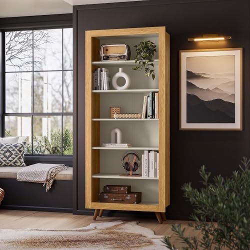 Livreiro Multiuso Retro 5 Prateleiras Freijo Toq/off White - Qmovi