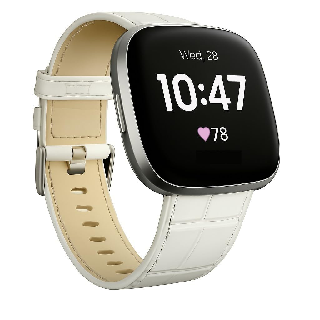 Panda Bobo Leather Watch Strap for Fitbit Versa 4/Versa 3/Sense/Sense 2 (White Alligator)