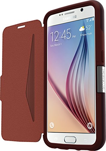 Otterbox Strada Series Leather Wallet Case For Samsung Galaxy S6 - Retail Packaging - Chic Revival (Warm Black/Maroon Leather) #TOP1