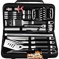 POLIGO 28PC Exclusive BBQ Grill Accessories in Carrying Bag for Birthday Fathers Day Grilling Gift - Premium Grill Utensils Set with Barbecue Claws, Meat Injector, Thermometer for Smoker, Camping BBQ