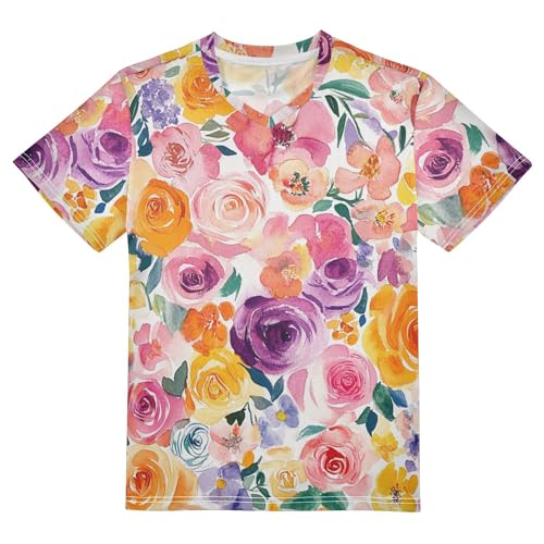 Kids Short Sleeve T-Shirt Tops Soft Breathable Rose Athletic Tops for Kids Juniors