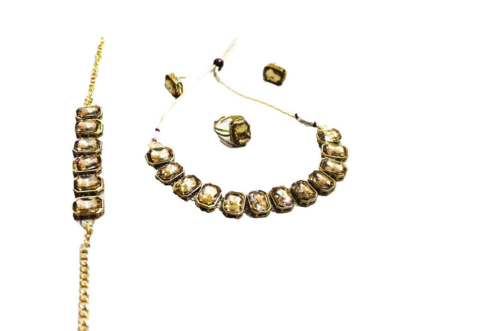 GenericGold Crystal Look Choker Set with Ring and Bracelet