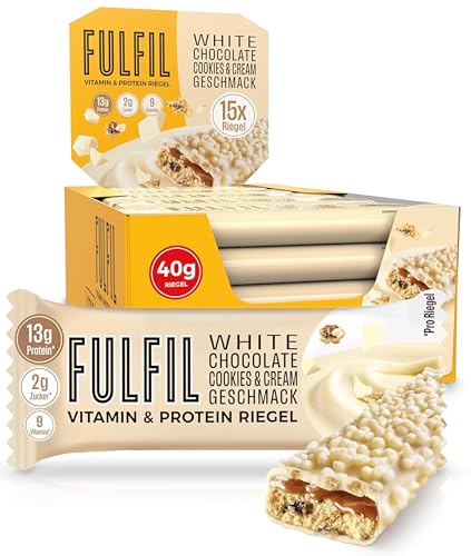 FULFIL Vitamin- und Protein Riegel White Chocolate, Cookies und Cream Geschmack - High Protein, Low Sugar Snack mit weißer Schokolade und Vitaminen - 15 x 40 g