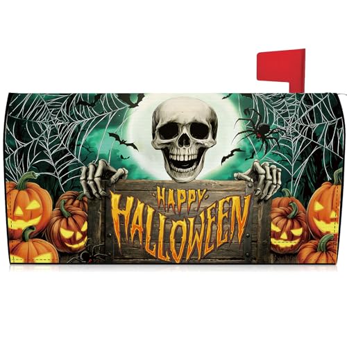 Teenyyou Halloween Mailbox Covers Magnetic Standard Size 21 x18 Fall Pumpkins Mailbox Cover Wraps Witch Ghost Black Cat Letter Post Box Cover for All Saint's Day Decor (Skull)