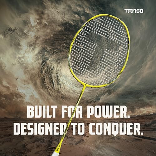 Image of TANSO Windbender Full Graphite Ultra Light Weight Badminton Racquet with T-Blast Badminton Kit Bag (32 Lbs Tension, 680 mm Long, 77 Grams, Strung with Premium Strings)