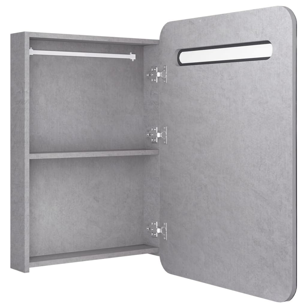 Mobile da bagno a LED con specchio grigio cemento, 60 x 11 x 80 cm, in MDF con finitura in melamina, design moderno con luce soffusa, 2 ripiani, salvaspazio per piccoli bagni e ospiti WC
