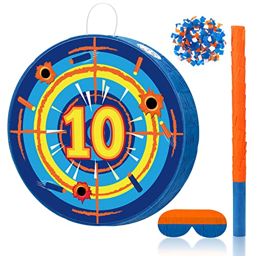 Sotiff Dart Piñata Large Dart Theme Battle Piñata Set Bullseye Piñata with Stick Blindfold Confetti Gun Shooting Target Piñata for Boy Girl Birthday Party Game Favors 14x14 Inch