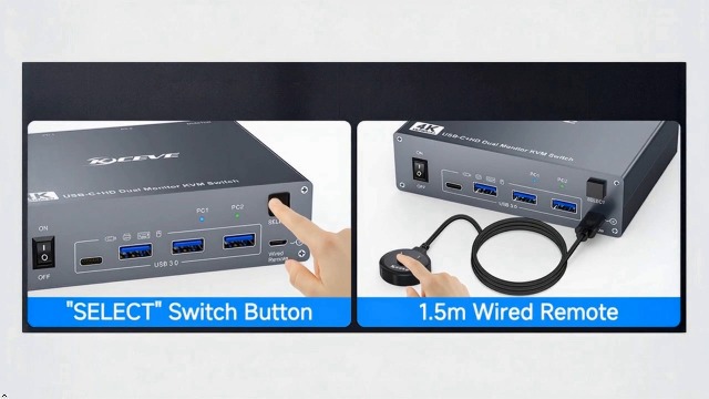Image of USB C HDMI KVM Switch for 1 Desktop+1 Laptop, Dual Monitor KVM Switch 4K@60Hz Support PD with USB C Cable, Wired Controller and Power Adapter