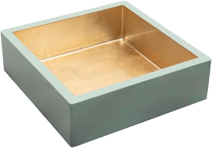 Caspari Celadon with Gold Lacquer Guest Towel Napkin Holder – 9.5-Inch Decorative Holder for Paper Guest Towels – Elegant Bathroom & Tabletop Accent