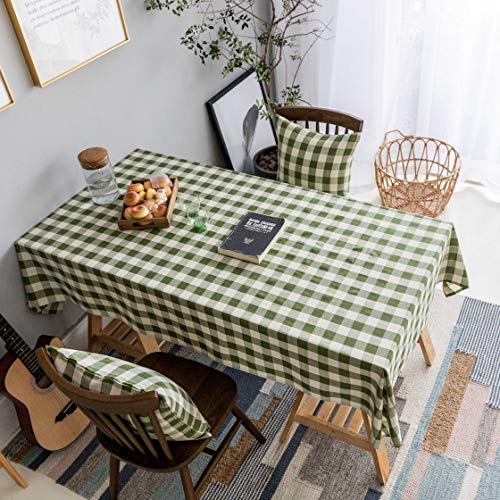 Home Brilliant Buffalo Plaid Table Cloth Rectangle Green Tablecloth for Holiday Dining Room Modern Rectangular Table Cover 52 x 86 Inch, Beige and Green