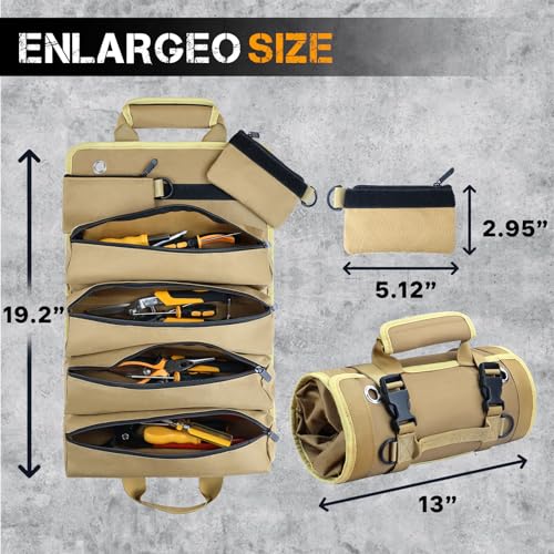 Roll-Up-Tool-Bag-Heavy-Duty-Tool-Organizer-with-2-Detachable-Zipper-Pouches-Compact-Durable-Tool-Storage-for-Men-Women-Perfect-for-Handyman-RV-Owners-Dad-Birthday-or-Fathers-Day-Gifts-Khaki - Urban Country Home Decor Roll-Up-Tool-Bag-Heavy-Duty-Tool-Organizer-with-2-Detachable-Zipper-Pouches-Compact-Durable-Tool-Storage-for-Men-Women-Perfect-for-Handyman-RV-Owners-Dad-Birthday-or-Fathers-Day-Gifts-Khaki