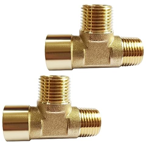 Uenede 2PCS Brass Tee Pipe Fitting 1/2" NPT Male x 1/2" NPT Male x 1/2" NPT Female for Water/Oil/Gas Cover