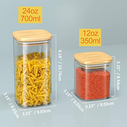 Finew Glass Storage Jars with Bamboo Lid, 12 Pack Airtight Food Jars Set, Clear Kitchen Storage Canisters Containers for Spice Herbs Coffee Tea Pasta Beans Sugar Cookie Snack Seed - 700ml, 350ml - Image 5
