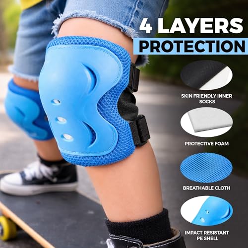 Image of Jaspo Skate Mate Protective Skating Kit for Kids - Helmet with Adjuster, Knee Elbow Pads & Wrist Guards, Safety Gear Set for Skating, Cycling & Skateboarding (Blue, Medium)
