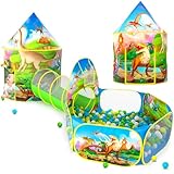 PigPigPen 3pc Dinosaur Play Tent for Kids, Baby Ball Pit, Crawl Tunnel, Castle Tents for Toddlers, Children Indoor & Outdoor Playhouse Toys, Perfect Kid’s Gifts