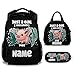 Personalized Pig Girls Backpack with Lunch Box, Set of 3 School Backpacks Matching Combo, Lightweight Black Bookbag And Pencil Case Bundle
