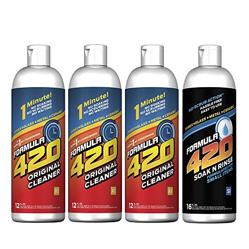 Formula 420 Perfect Pair : Formula 420 Original Glass Metal Ceramic Cleaner 12 Oz. 3 Pack & 1 Bottle Formula 420 Soak-N-Rinse 16oz (4 bottles total)