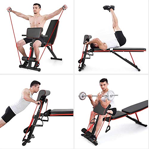 Weight Bench for Full Body Workout, 7 Position Adjustable Workout Bench With Adjustable Back Pillow Multi-Purpose Foldable Incline Decline Strength Fitness Training Exercise with Resistance Band