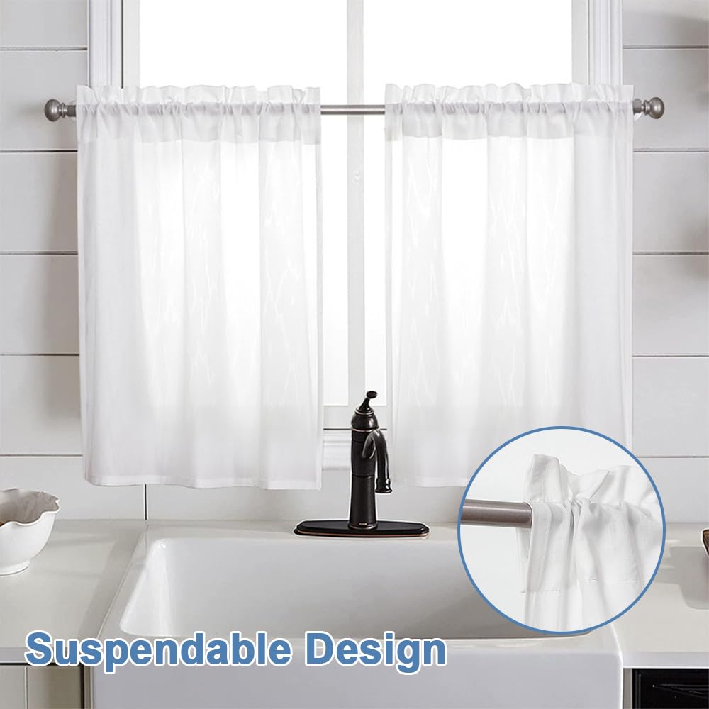 Rideau Court EXIN DEHCEN - Tulle Semi-transparent Blanc - 76x60cm - Pour Cuisine, Salon - Easy à Installer Et Laver