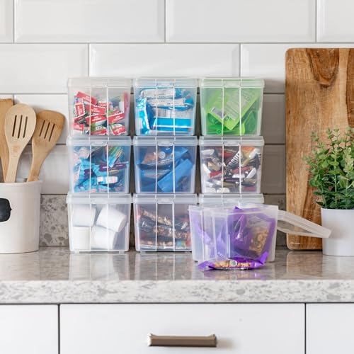 IRIS USA Vertical Plastic Flip Top Storage Containers Bins with Lids for Pantry, Home, Office, Organization, Small, Stackable Hinged Organizer with Latches, Clear, 10 Pack by IRIS USA - Image 3